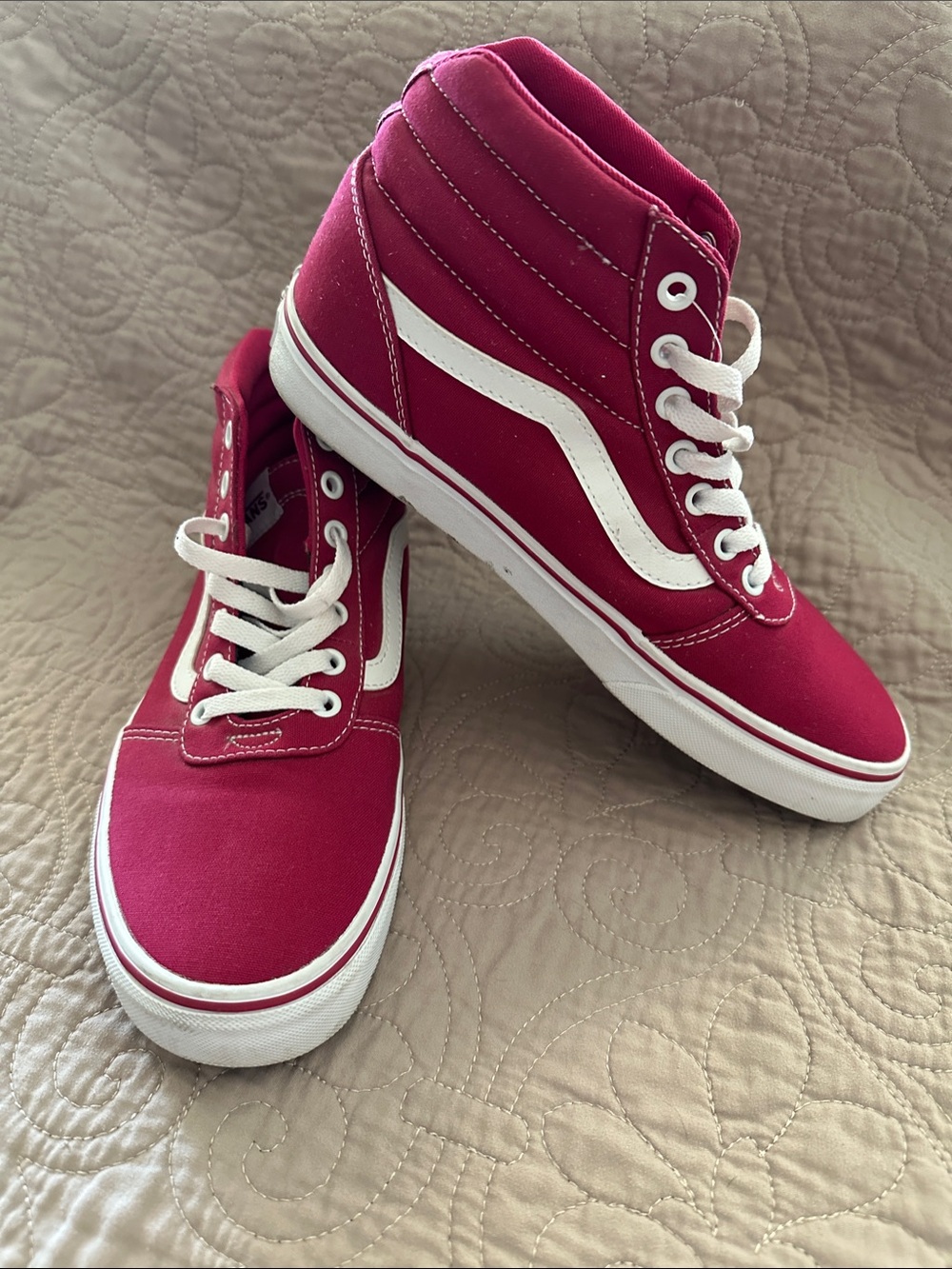 Vans Raspberry High Top Skate Sneakers with White Stripe